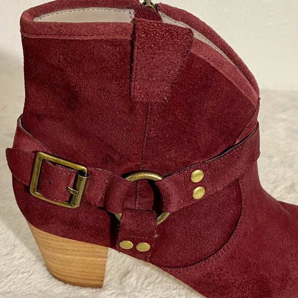 Nordstrom Hinge Billy Burgundy Suede Harness Booties Women’s Size 7.5M - Picture 10 of 13